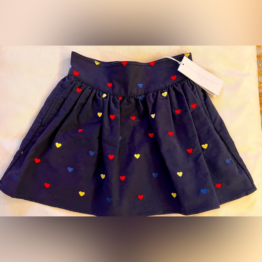 Brand New Stella McCartney skirt blue with hearts SZ 8 years old